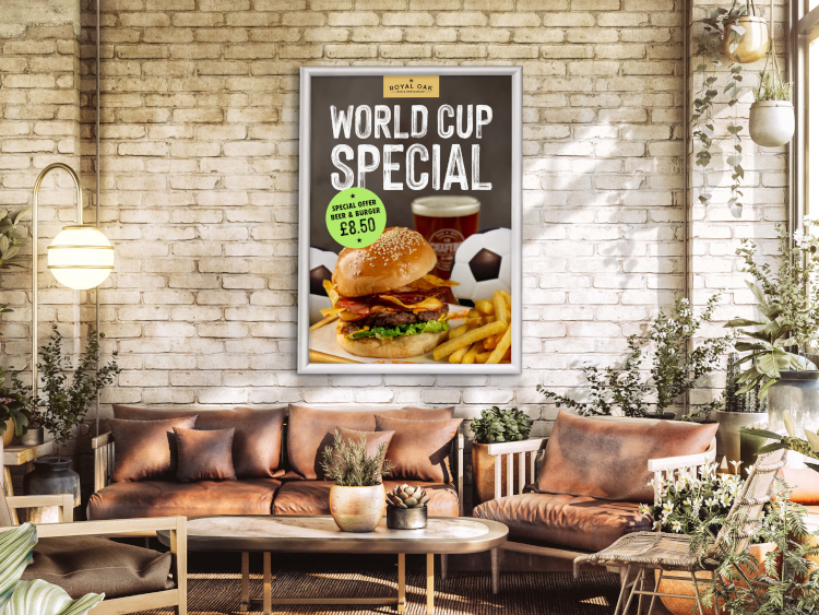 snap frame displaying a world cup special offer in a restaurant