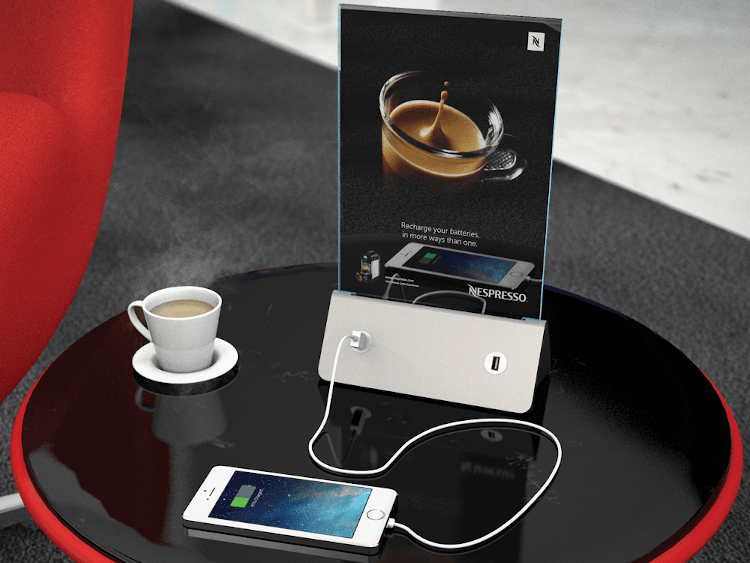 menu holder with usb charging points