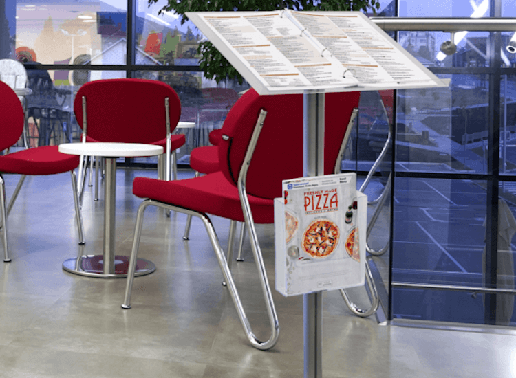 Menu stands like this lectern display stand are available with leaflet holder to hold extra menu