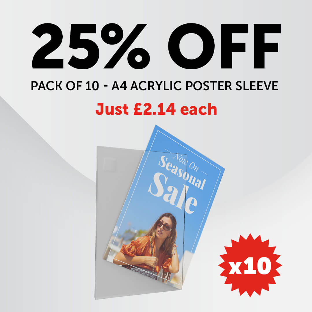 save 25% with 10 pack of a4 poster sleeves