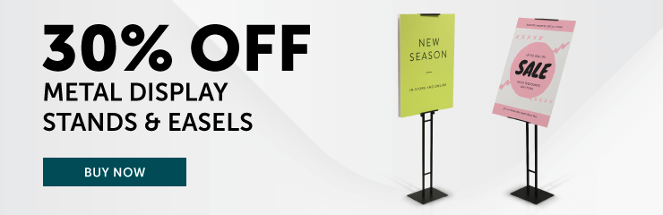 30% off metal display stands and easels