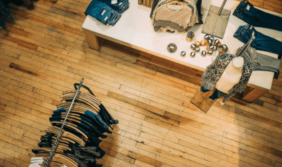 Shop floor with clothes rail