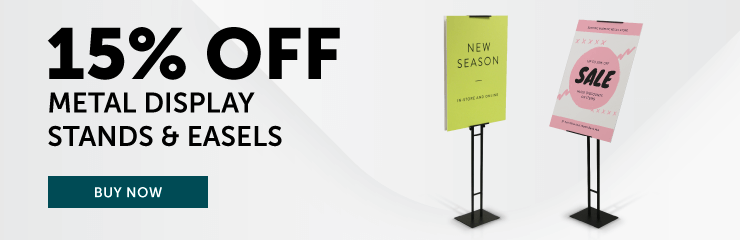 15% off metal display stands and easels