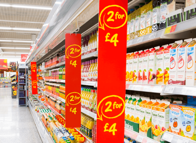 Retail aisle fins in a supermarket