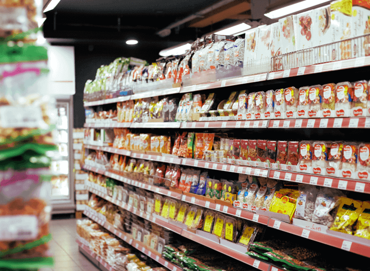 Supermarket shelf edging. Retail shelf edge strips. Use a bespoke shelf edge strip for enhanced branding.